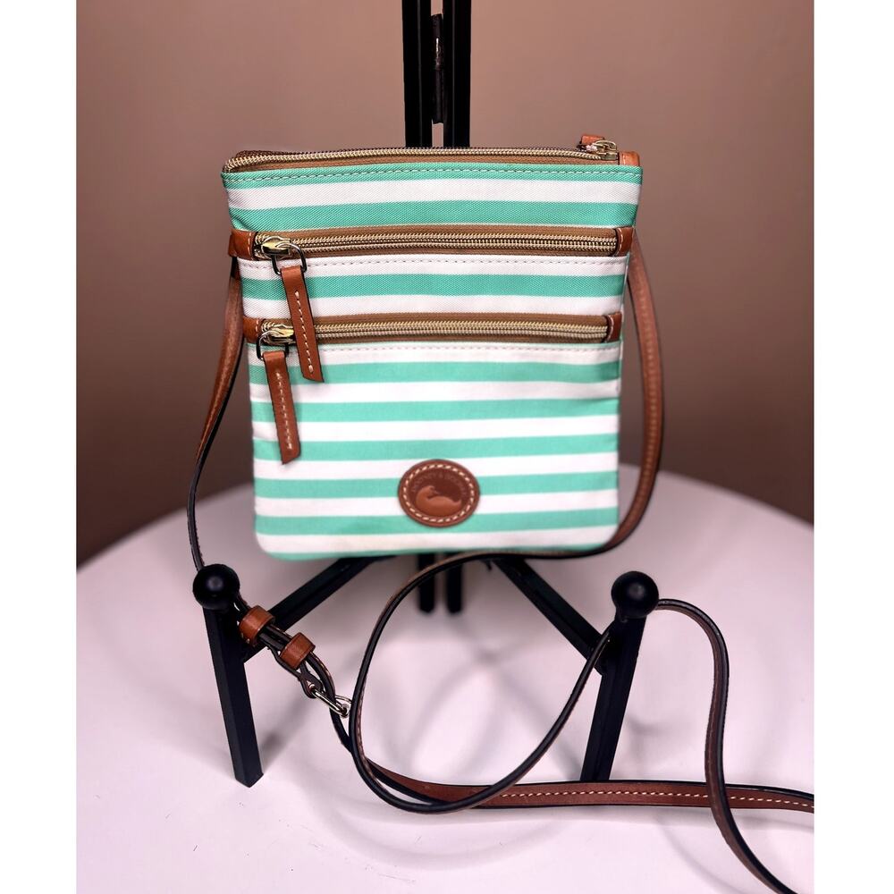 Dooney & Bourke Sullivan North South Triple Zip Crossbody Green Stripe NWOT